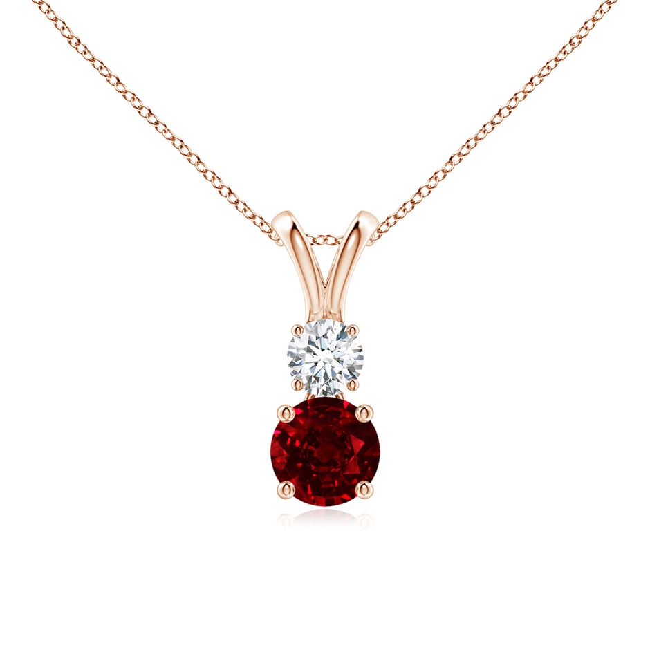 5mm AAAA Round Ruby and Diamond Two Stone Pendant in Rose Gold 