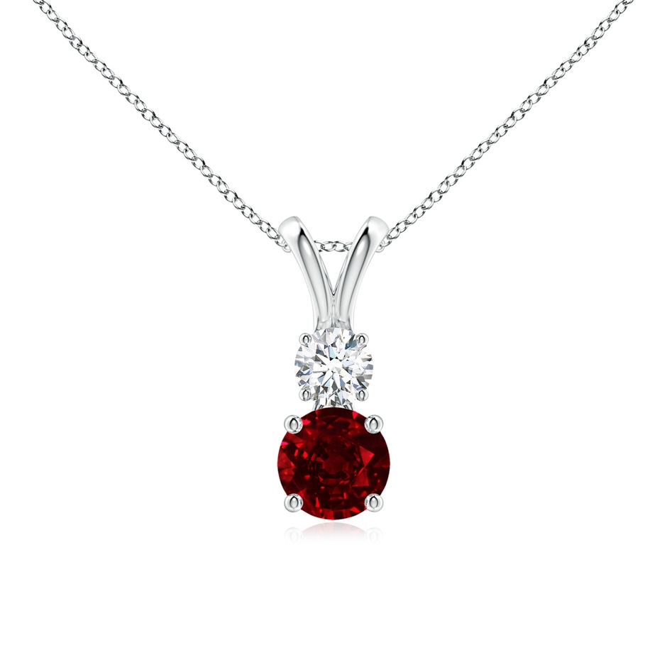 5mm AAAA Round Ruby and Diamond Two Stone Pendant in White Gold 