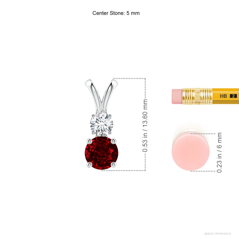 5mm AAAA Round Ruby and Diamond Two Stone Pendant in White Gold ruler