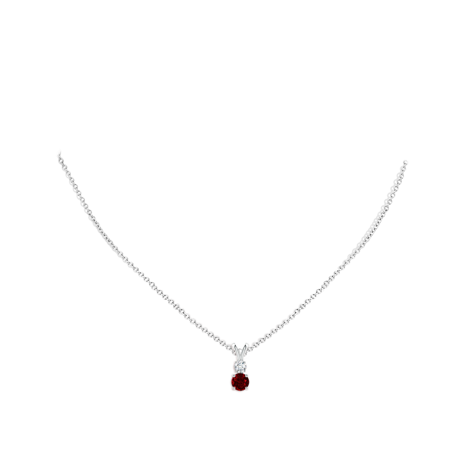 5mm AAAA Round Ruby and Diamond Two Stone Pendant in White Gold pen