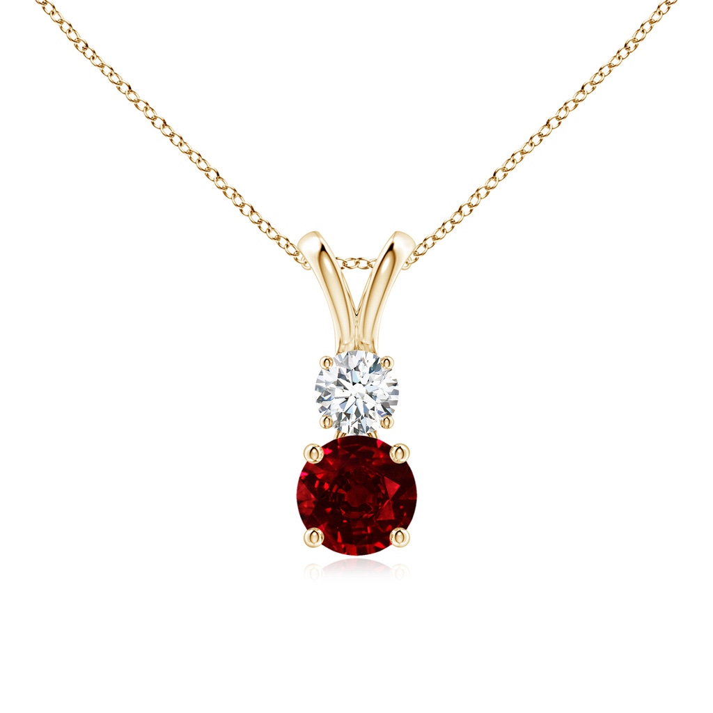 5mm AAAA Round Ruby and Diamond Two Stone Pendant in Yellow Gold