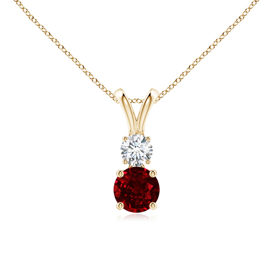 5mm AAAA Round Ruby and Diamond Two Stone Pendant in Yellow Gold 