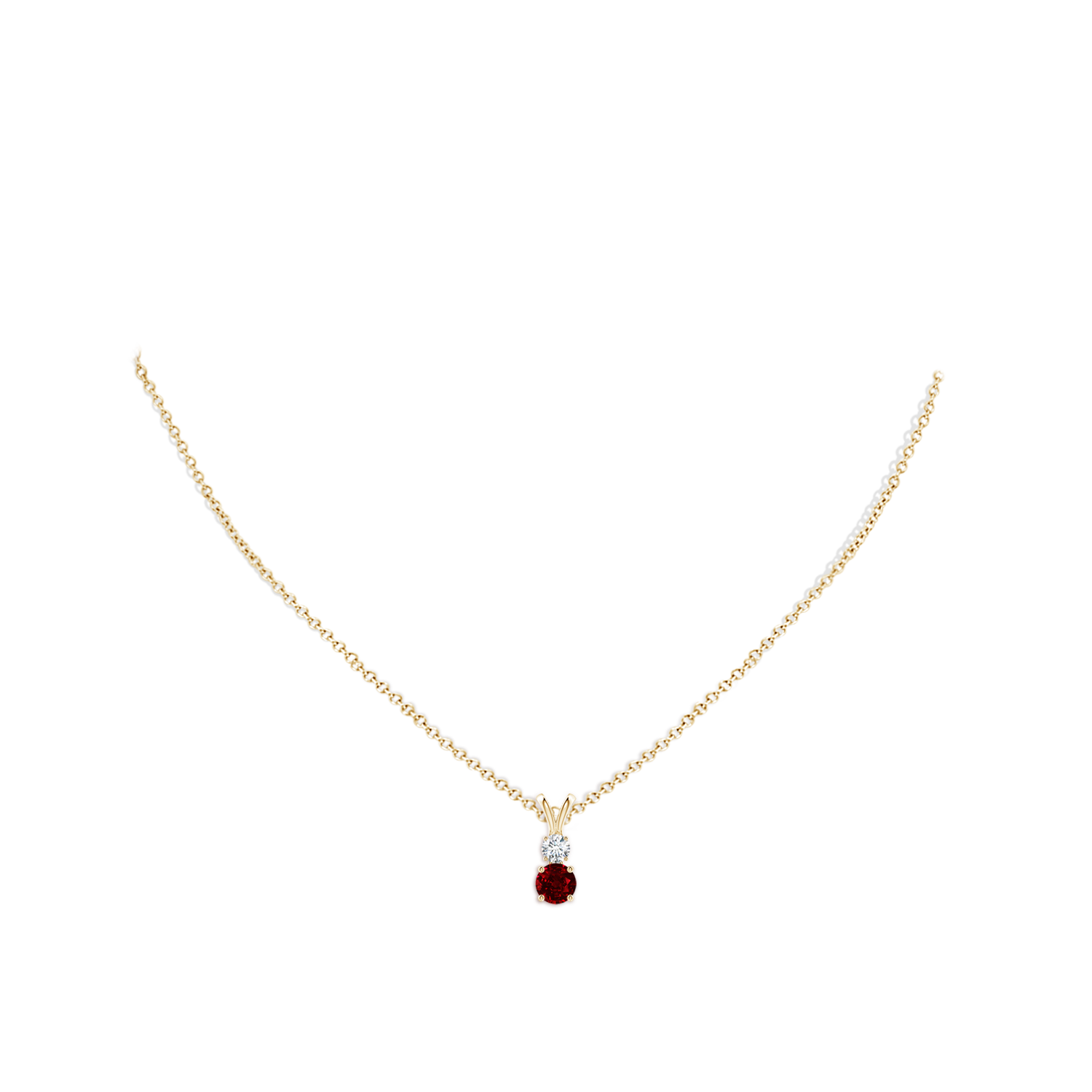 5mm AAAA Round Ruby and Diamond Two Stone Pendant in Yellow Gold - body_neck