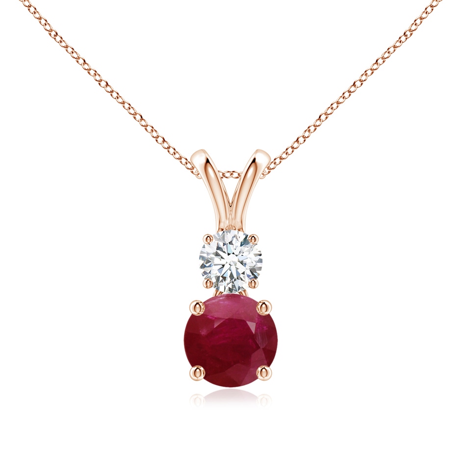 6mm A Round Ruby and Diamond Two Stone Pendant in Rose Gold 