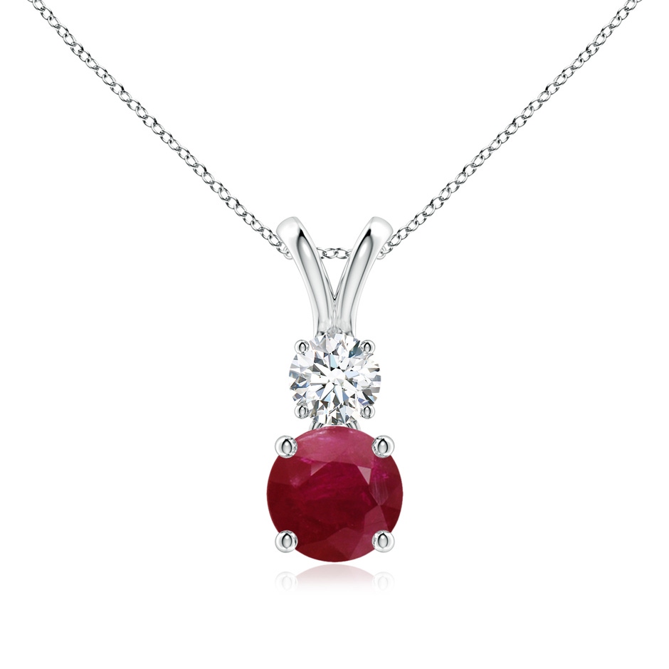 6mm A Round Ruby and Diamond Two Stone Pendant in White Gold 