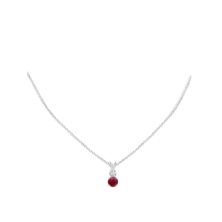 6mm A Round Ruby and Diamond Two Stone Pendant in White Gold pen