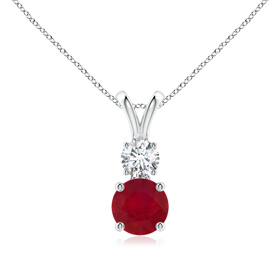 6mm AA Round Ruby and Diamond Two Stone Pendant in White Gold 