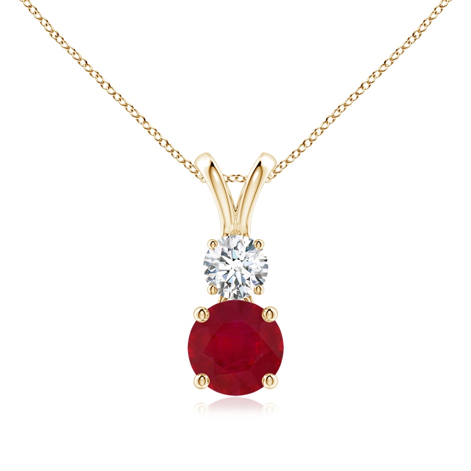 6mm AA Round Ruby and Diamond Two Stone Pendant in Yellow Gold 