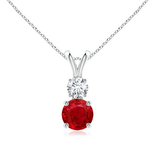 6mm AAA Round Ruby and Diamond Two Stone Pendant in P950 Platinum