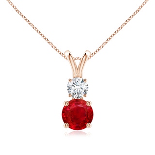 6mm AAA Round Ruby and Diamond Two Stone Pendant in Rose Gold