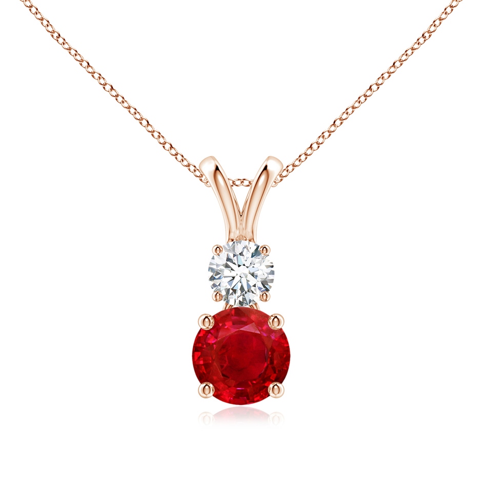 6mm AAA Round Ruby and Diamond Two Stone Pendant in Rose Gold 