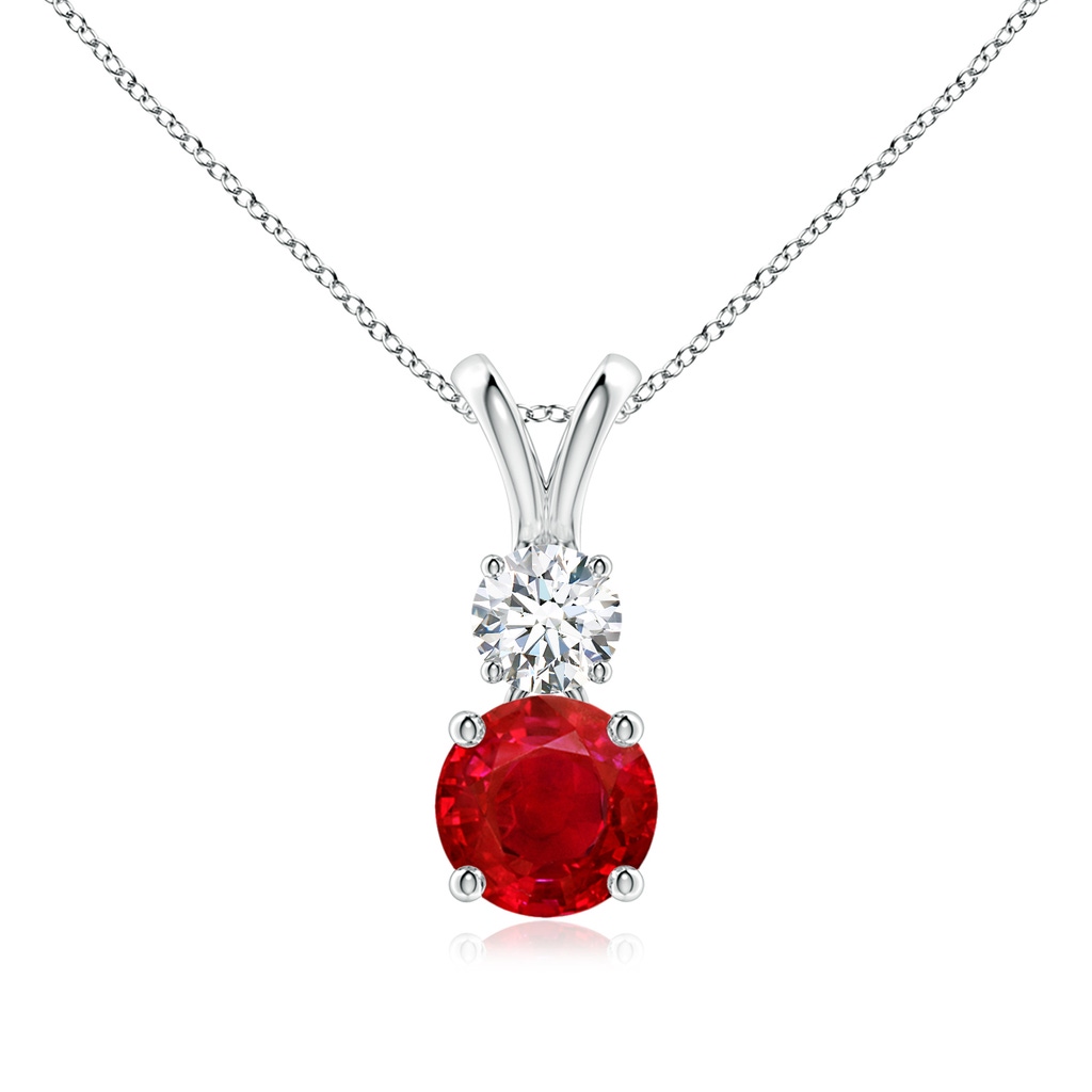 6mm AAA Round Ruby and Diamond Two Stone Pendant in White Gold