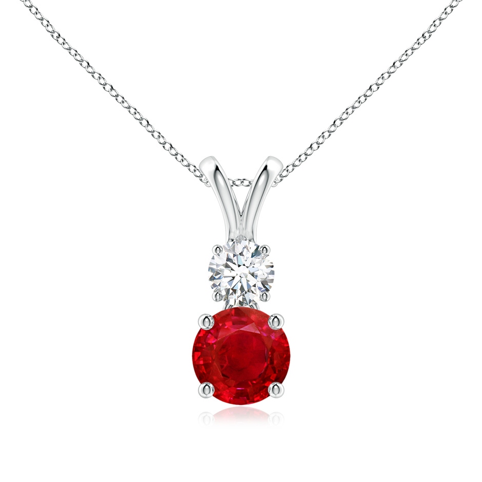 6mm AAA Round Ruby and Diamond Two Stone Pendant in White Gold 