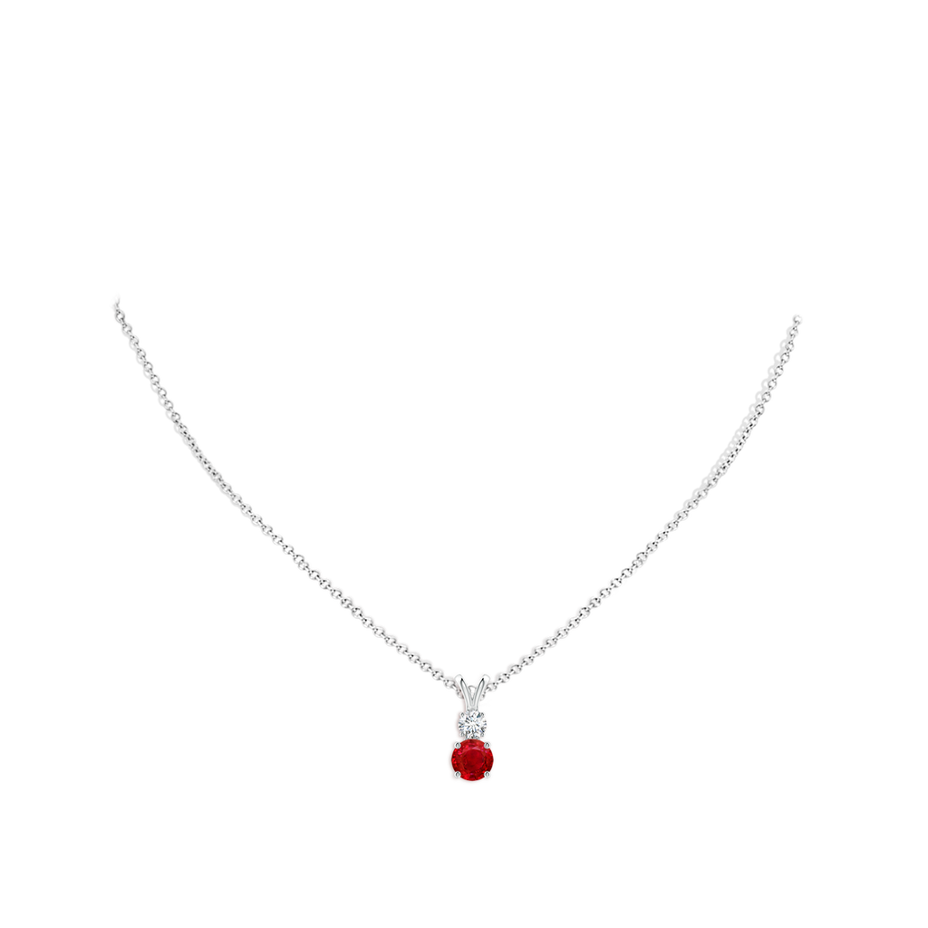 6mm AAA Round Ruby and Diamond Two Stone Pendant in White Gold pen