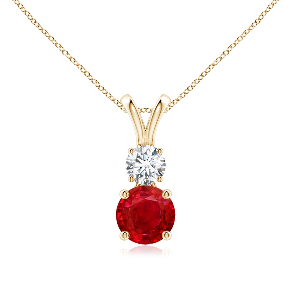6mm AAA Round Ruby and Diamond Two Stone Pendant in Yellow Gold 