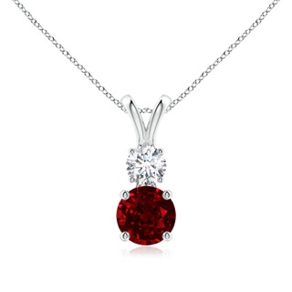 6mm AAAA Round Ruby and Diamond Two Stone Pendant in P950 Platinum