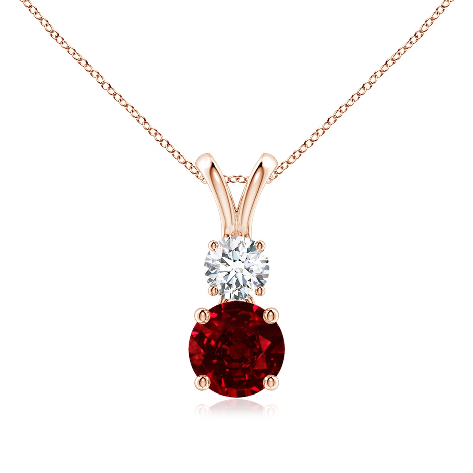 6mm AAAA Round Ruby and Diamond Two Stone Pendant in Rose Gold 