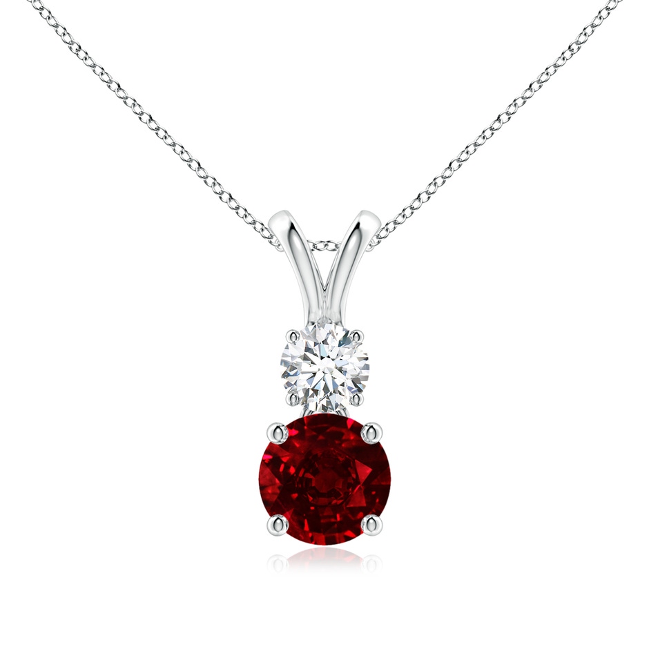 6mm AAAA Round Ruby and Diamond Two Stone Pendant in White Gold 