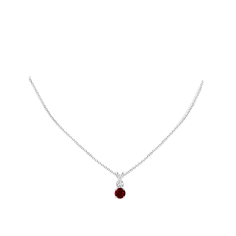 6mm AAAA Round Ruby and Diamond Two Stone Pendant in White Gold pen
