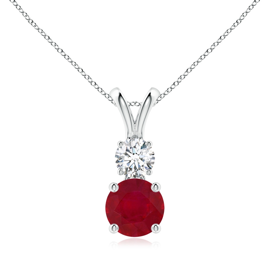 7mm AA Round Ruby and Diamond Two Stone Pendant in White Gold 
