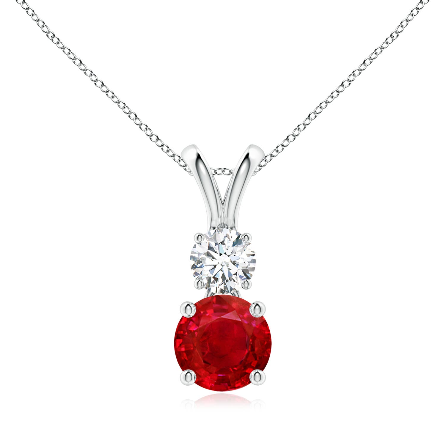 7mm AAA Round Ruby and Diamond Two Stone Pendant in P950 Platinum
