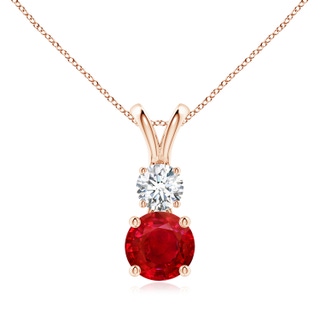 7mm AAA Round Ruby and Diamond Two Stone Pendant in Rose Gold