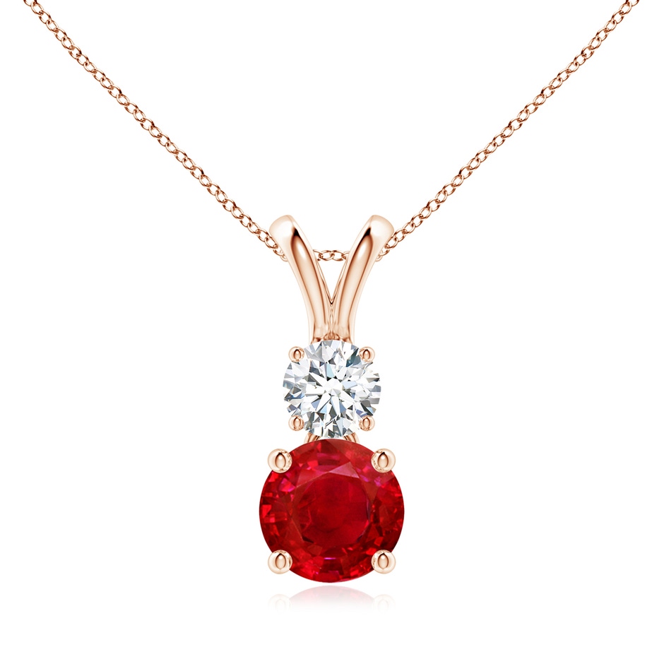 7mm AAA Round Ruby and Diamond Two Stone Pendant in Rose Gold 