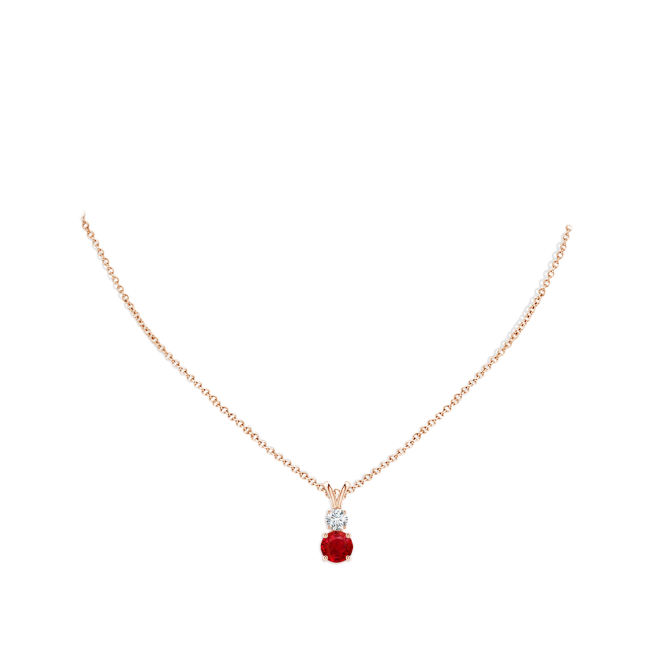7mm AAA Round Ruby and Diamond Two Stone Pendant in Rose Gold pen