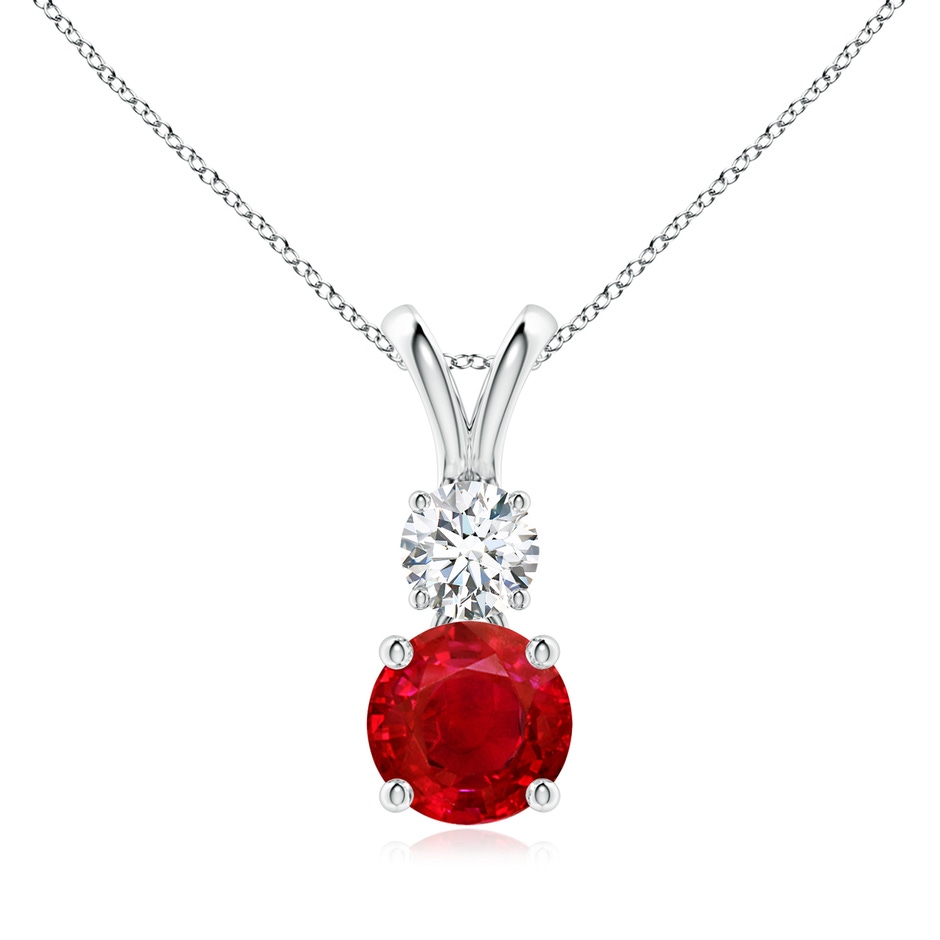 7mm AAA Round Ruby and Diamond Two Stone Pendant in White Gold 