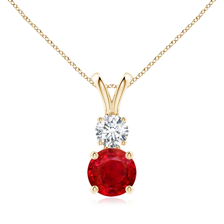 7mm AAA Round Ruby and Diamond Two Stone Pendant in Yellow Gold 