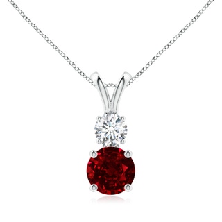 7mm AAAA Round Ruby and Diamond Two Stone Pendant in P950 Platinum