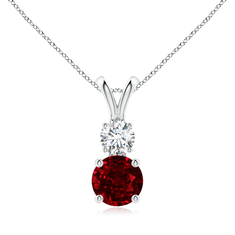 7mm AAAA Round Ruby and Diamond Two Stone Pendant in P950 Platinum 