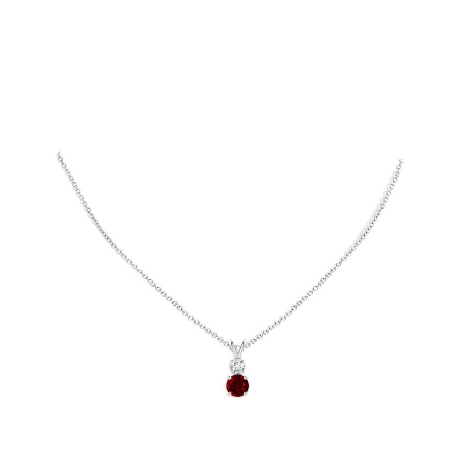 7mm AAAA Round Ruby and Diamond Two Stone Pendant in P950 Platinum pen