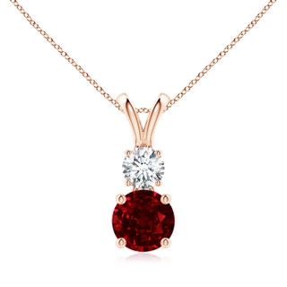 7mm AAAA Round Ruby and Diamond Two Stone Pendant in Rose Gold