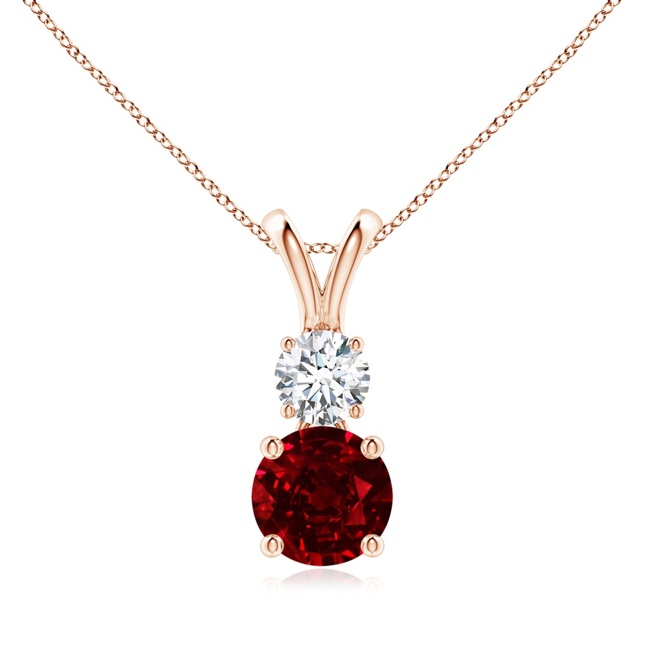 7mm AAAA Round Ruby and Diamond Two Stone Pendant in Rose Gold 