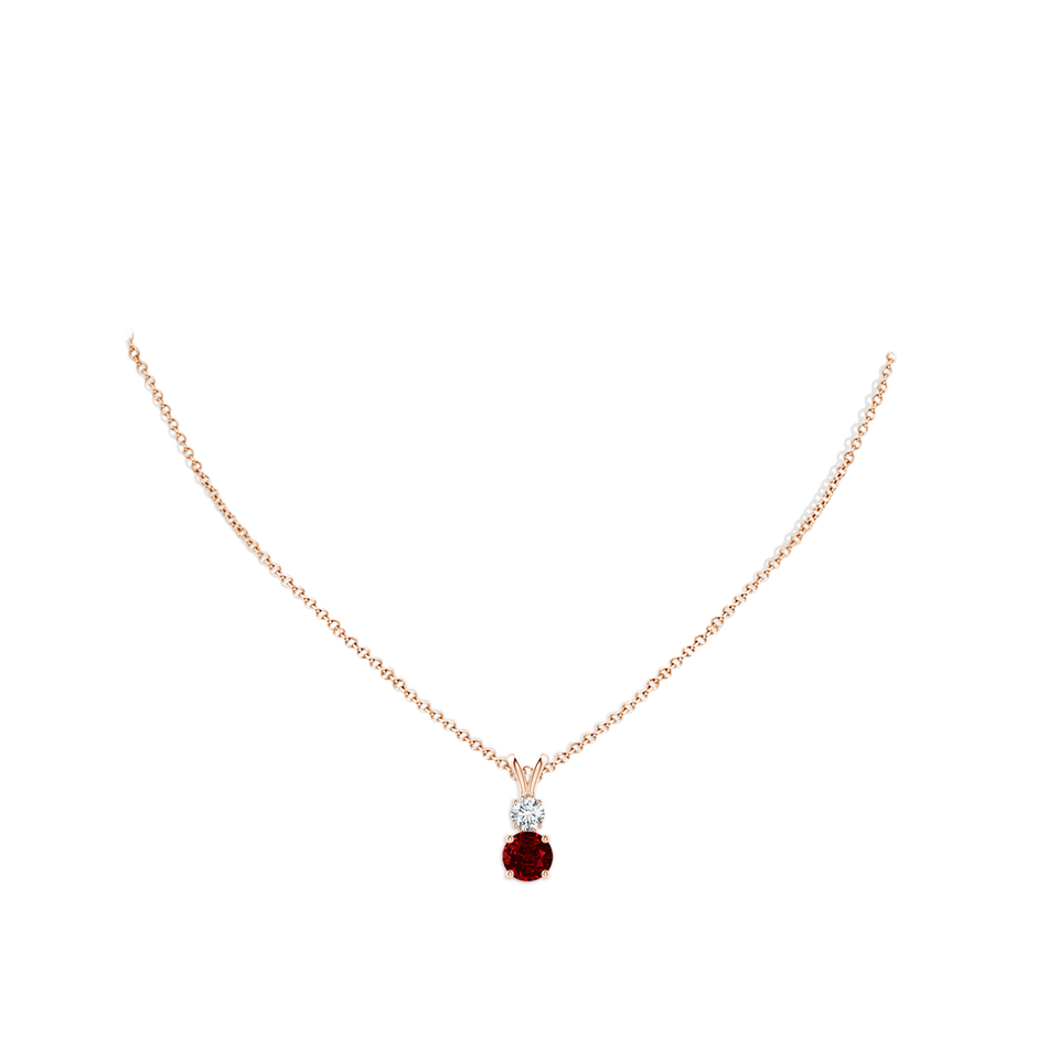 7mm AAAA Round Ruby and Diamond Two Stone Pendant in Rose Gold pen