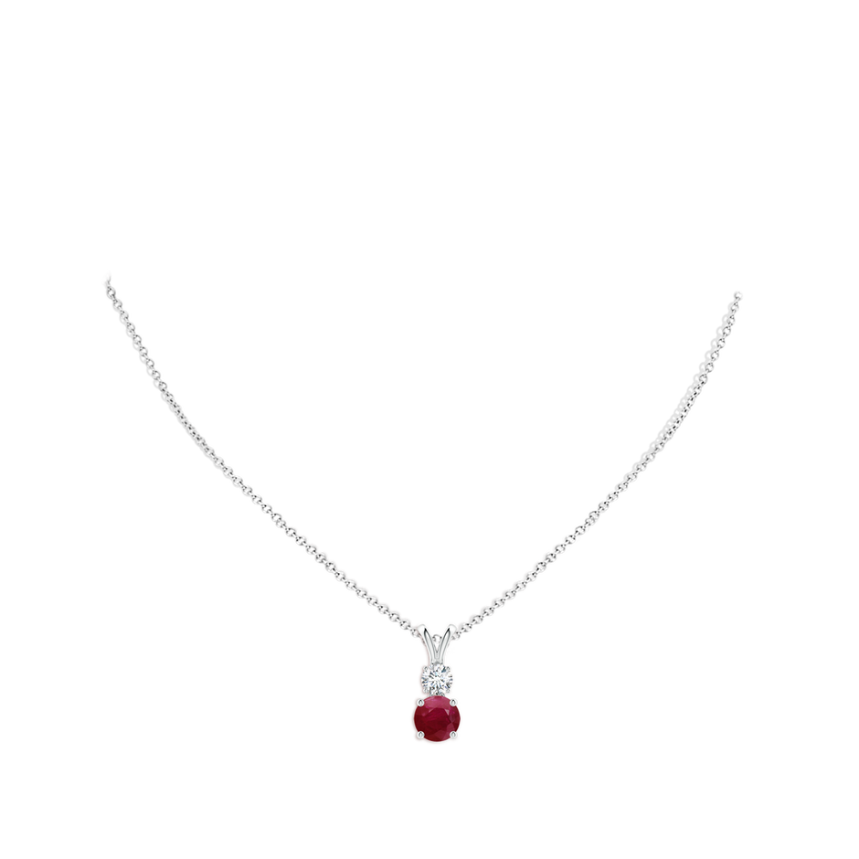 8mm A Round Ruby and Diamond Two Stone Pendant in 18K White Gold pen