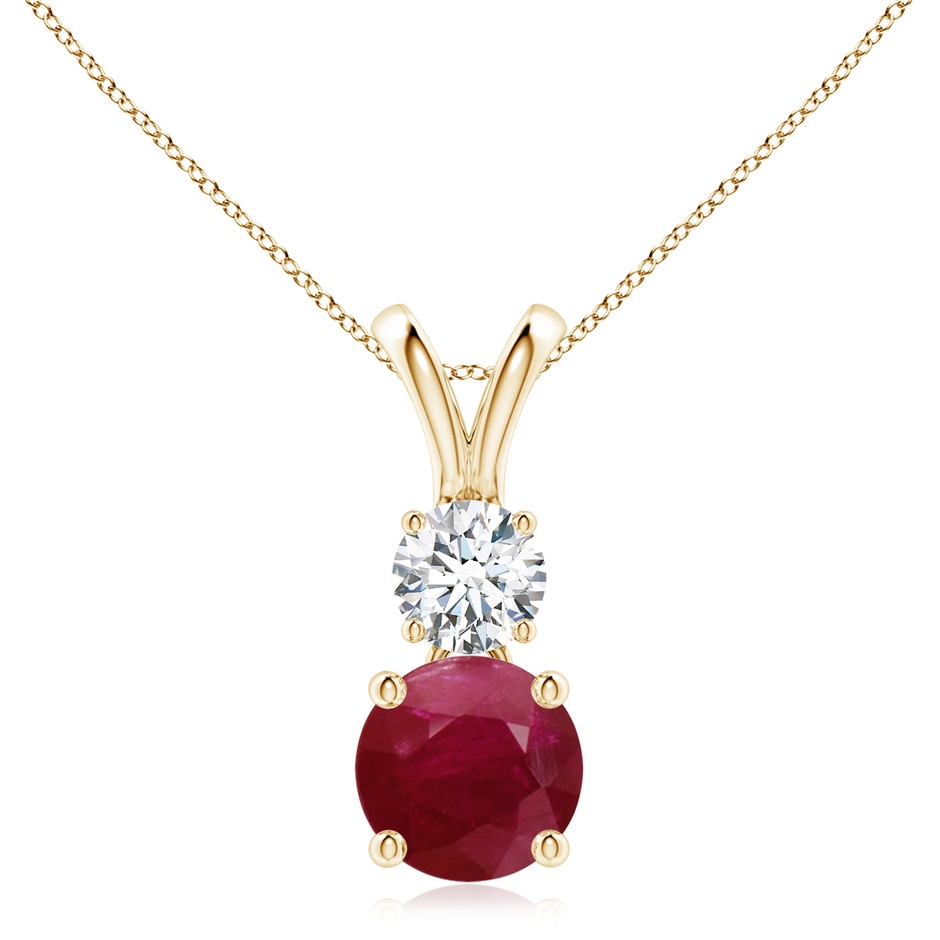8mm A Round Ruby and Diamond Two Stone Pendant in Yellow Gold 
