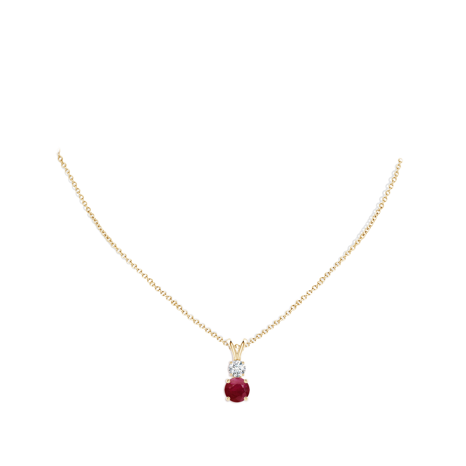 8mm A Round Ruby and Diamond Two Stone Pendant in Yellow Gold pen