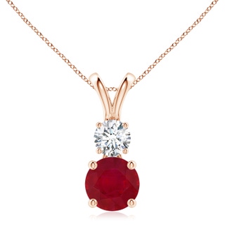 8mm AA Round Ruby and Diamond Two Stone Pendant in Rose Gold