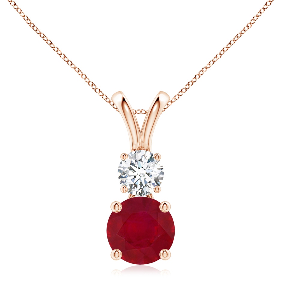 8mm AA Round Ruby and Diamond Two Stone Pendant in Rose Gold 
