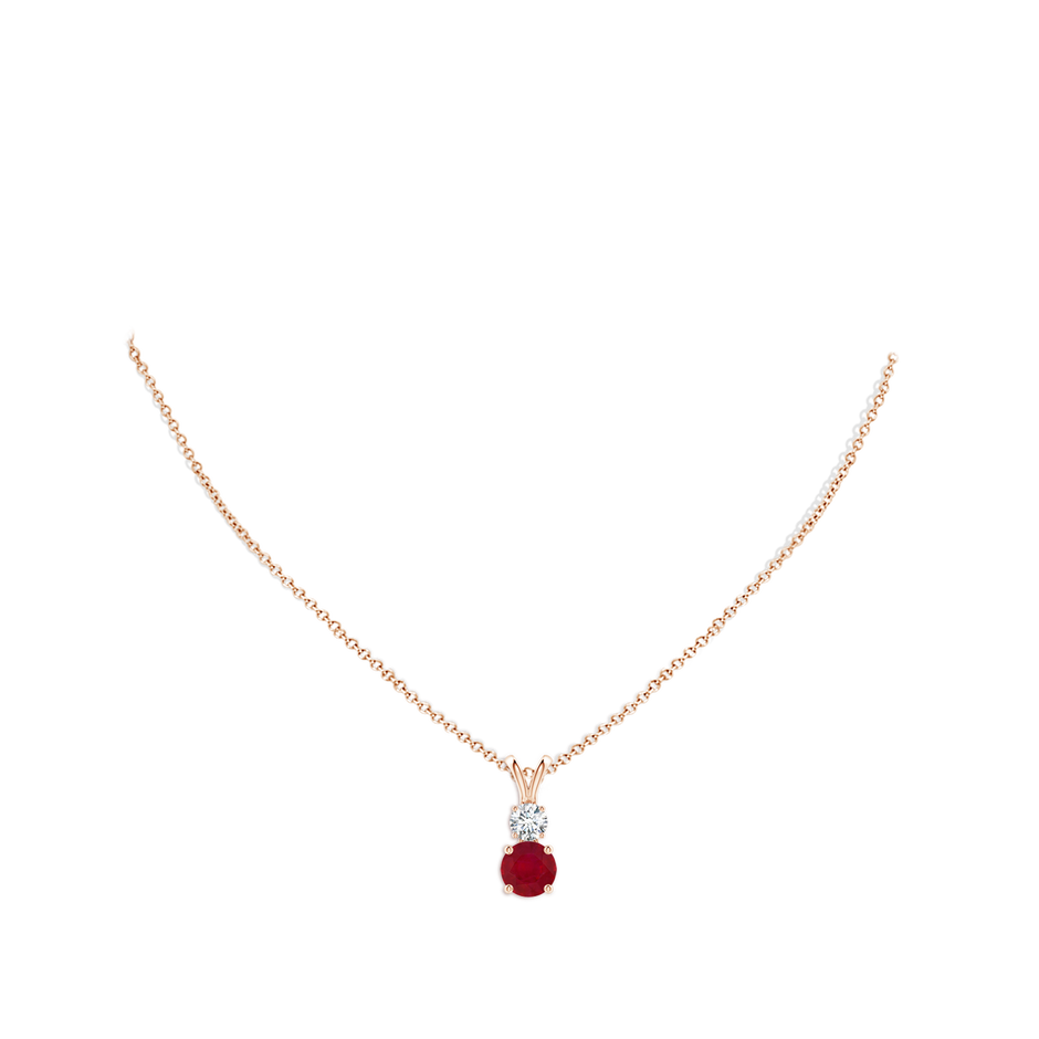 8mm AA Round Ruby and Diamond Two Stone Pendant in Rose Gold pen
