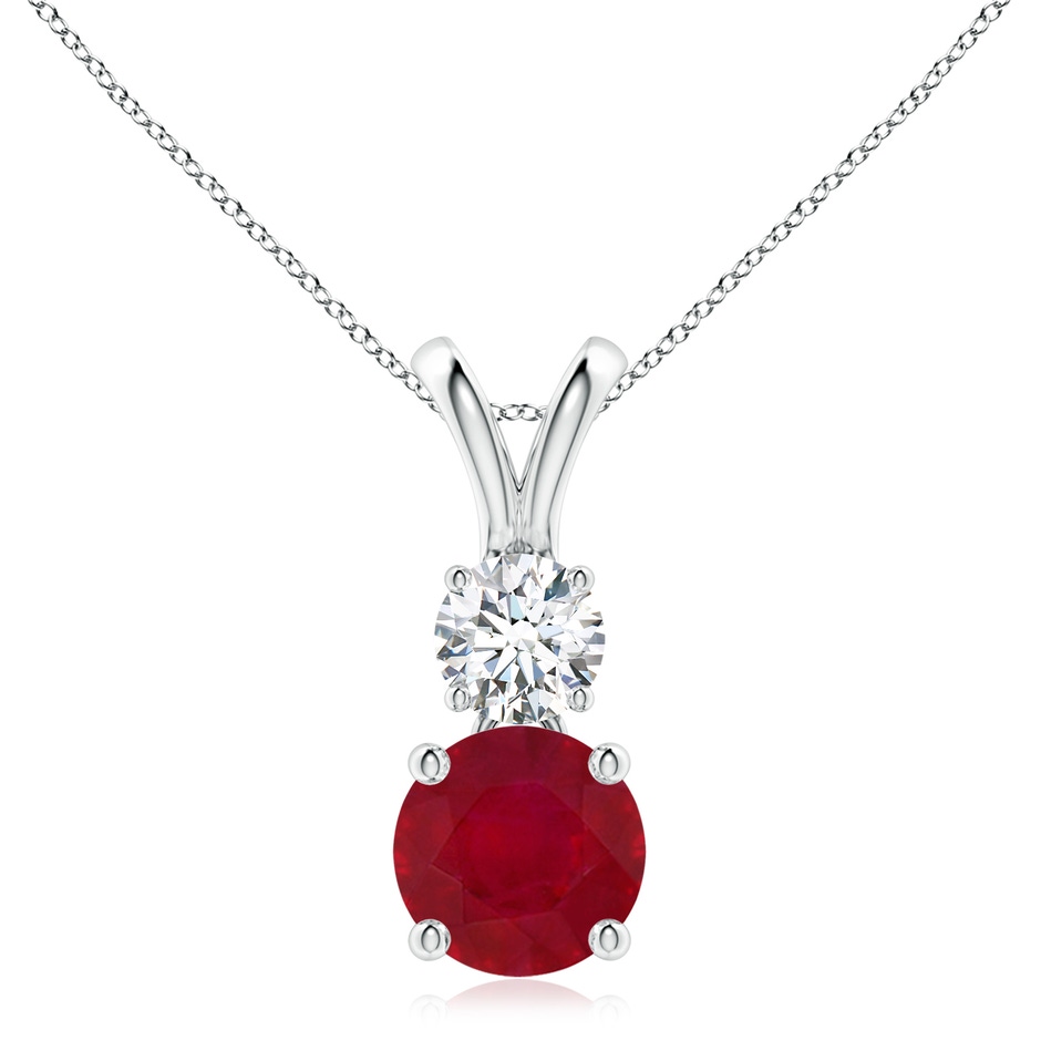8mm AA Round Ruby and Diamond Two Stone Pendant in White Gold 
