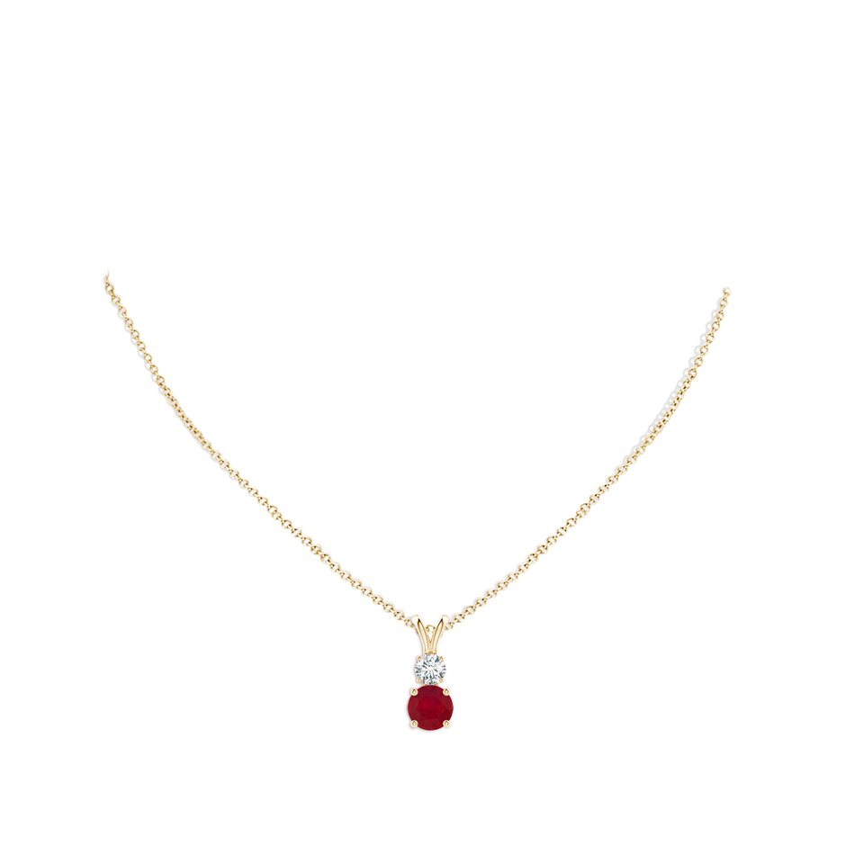 8mm AA Round Ruby and Diamond Two Stone Pendant in Yellow Gold pen