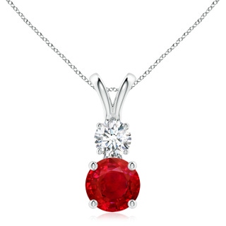 8mm AAA Round Ruby and Diamond Two Stone Pendant in P950 Platinum