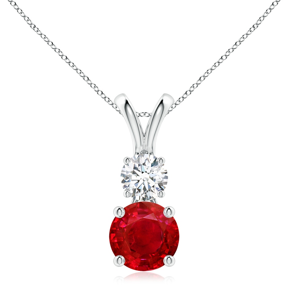 8mm AAA Round Ruby and Diamond Two Stone Pendant in P950 Platinum 