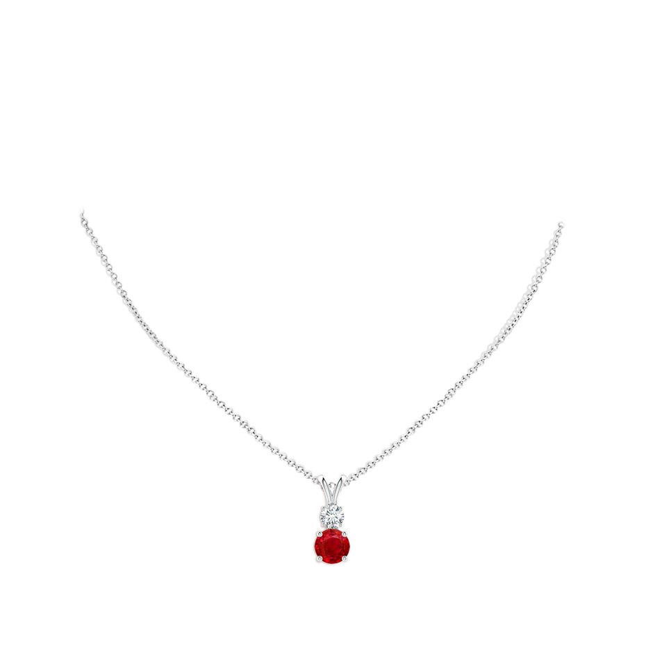 8mm AAA Round Ruby and Diamond Two Stone Pendant in P950 Platinum pen