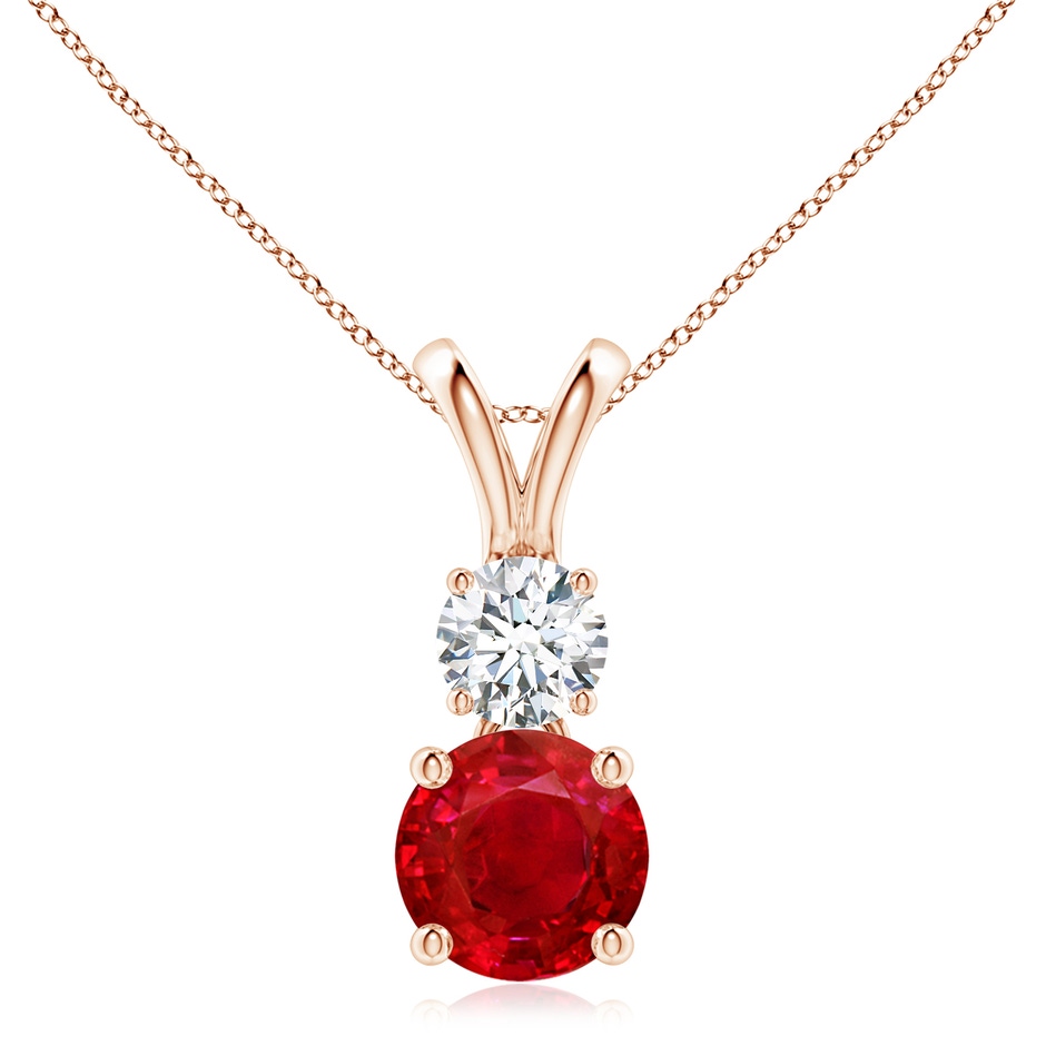 8mm AAA Round Ruby and Diamond Two Stone Pendant in Rose Gold 