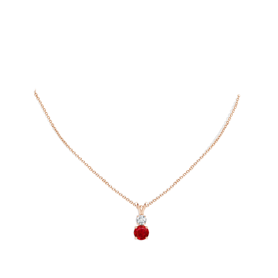 8mm AAA Round Ruby and Diamond Two Stone Pendant in Rose Gold pen