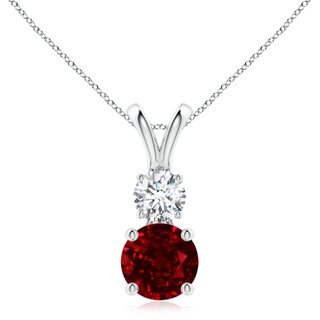 8mm AAAA Round Ruby and Diamond Two Stone Pendant in P950 Platinum